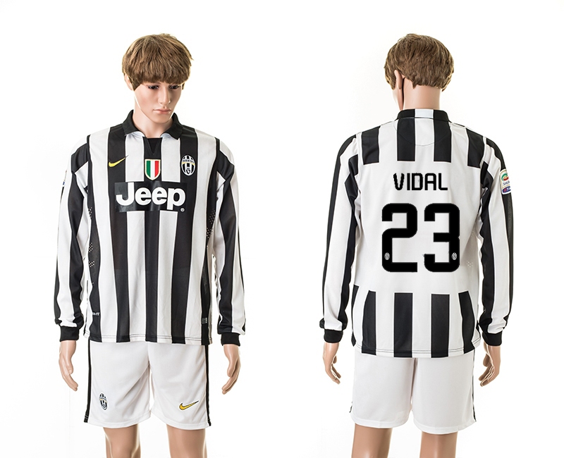 2014-15 Juventus 23 Vidal UEFA Champions League Long Sleeve Home Jerseys