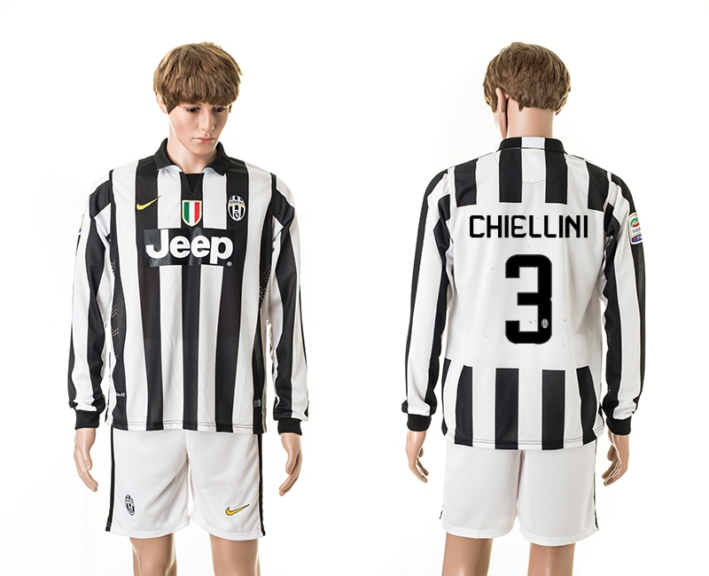2014-15 Juventus 3 Chiellini UEFA Champions League Long Sleeve Home Jerseys