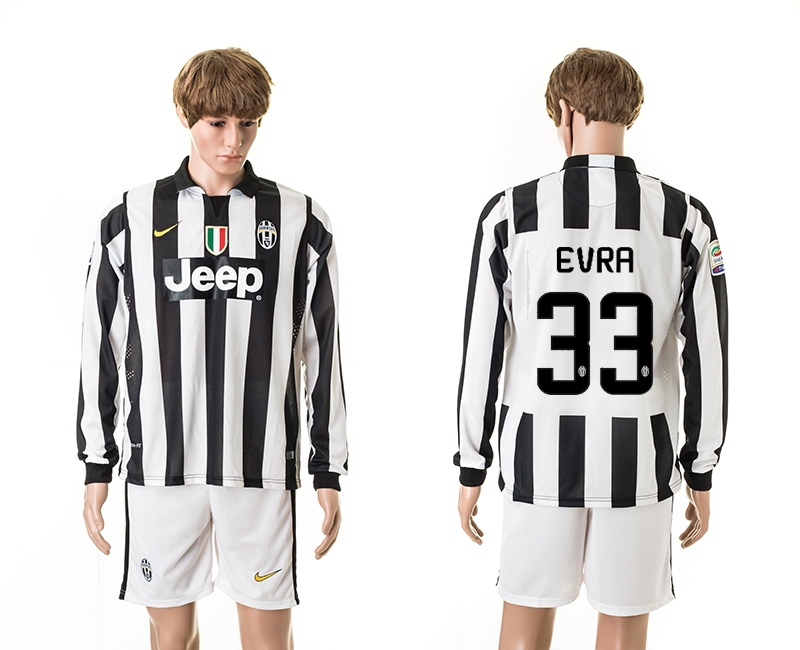 2014-15 Juventus 33 Evra UEFA Champions League Long Sleeve Home Jerseys