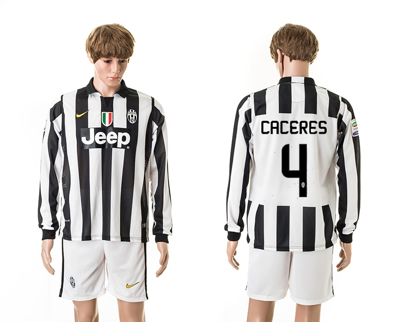 2014-15 Juventus 4 Caceres UEFA Champions League Long Sleeve Home Jerseys
