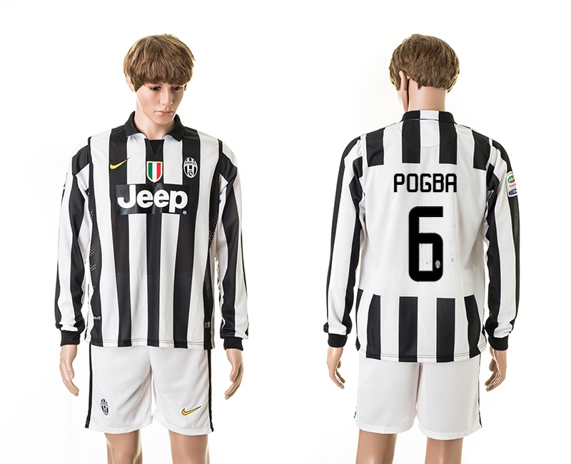 2014-15 Juventus 6 Pogba UEFA Champions League Long Sleeve Home Jerseys