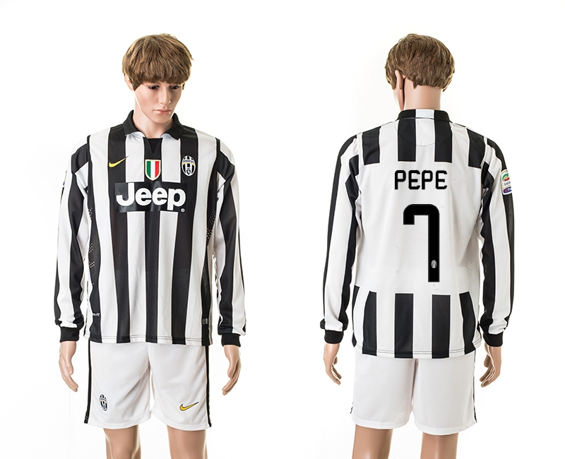 2014-15 Juventus 7 Pepe UEFA Champions League Long Sleeve Home Jerseys