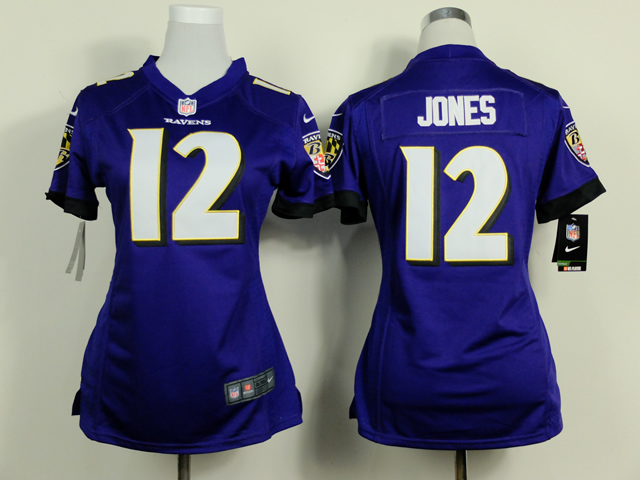Nike Ravens 12 Jones Purple Women Game Jerseys