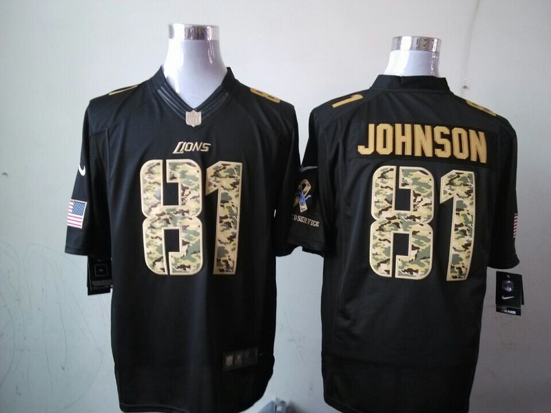 Nike Lions 81 Johnson Black Salute To Service Limited Jerseys