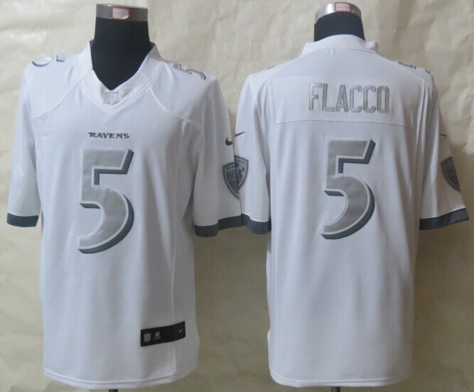 Nike Ravens 5 Flacco White Platinum Limited Jerseys
