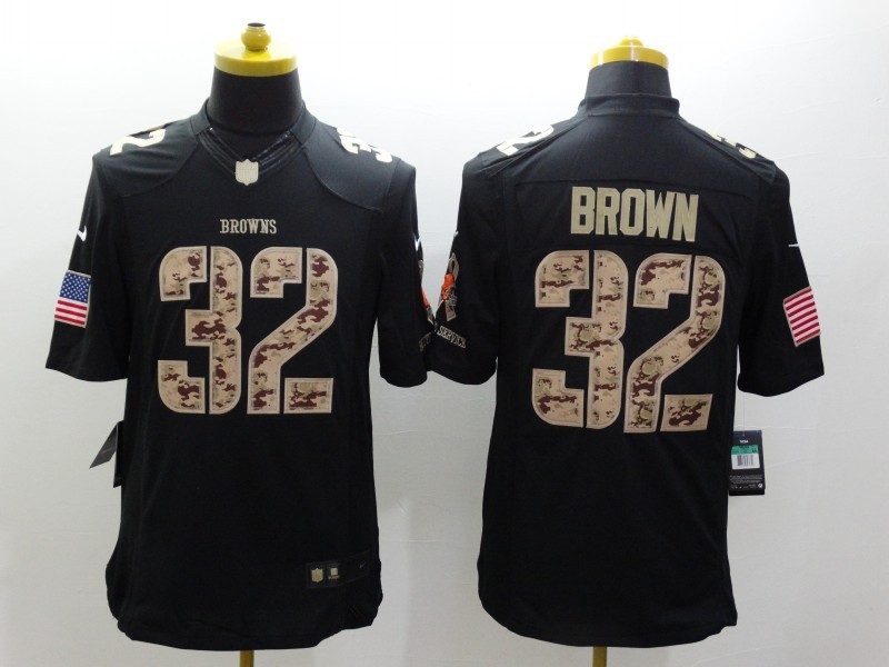 Nike Browns 32 Brown Black Salute To Service Limited Jerseys