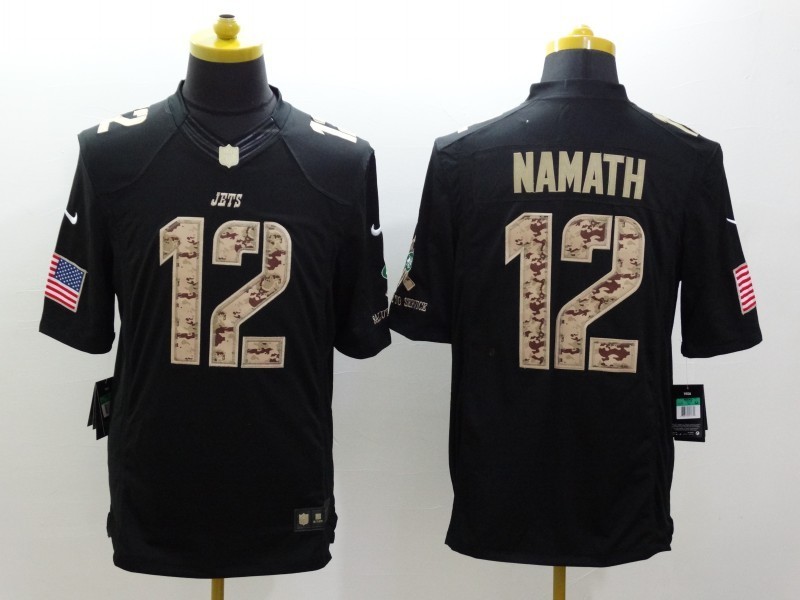 Nike Jets 12 Namath Black Salute To Service Limited Jerseys