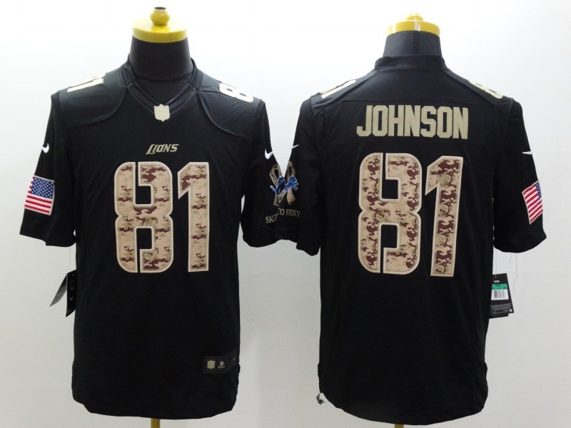 Nike Lions 81 Johnson Black Salute To Service Limited Jerseys