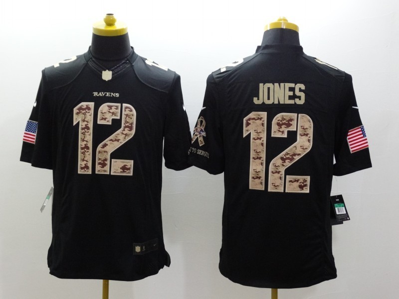 Nike Ravens 12 Jones Black Salute To Service Limited Jerseys