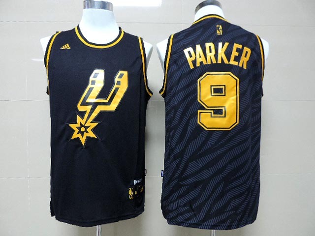 Spurs 9 Parker Black Precious Metals Fashion Jerseys