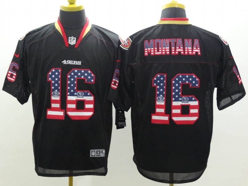 Nike 49ers 16 Montana US Flag Fashion Black Elite Jerseys