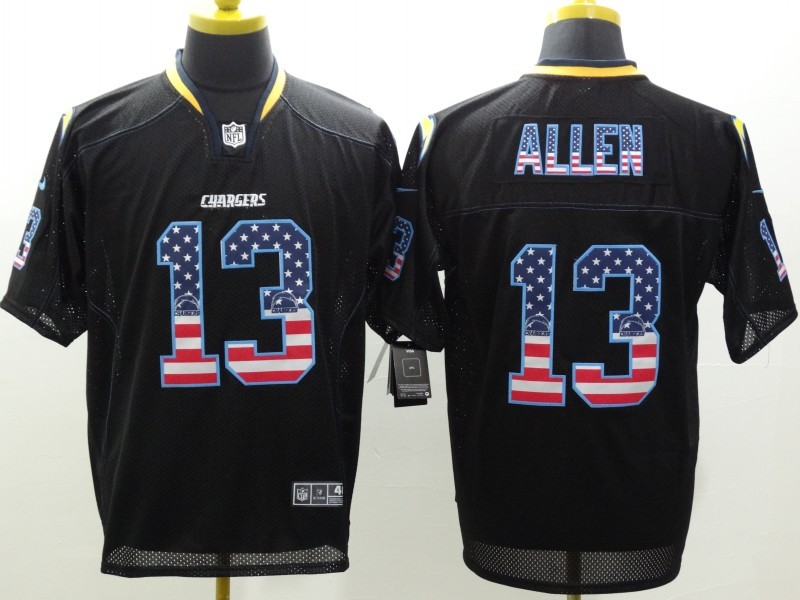 Nike Chargers 13 Allen US Flag Fashion Black Elite Jerseys