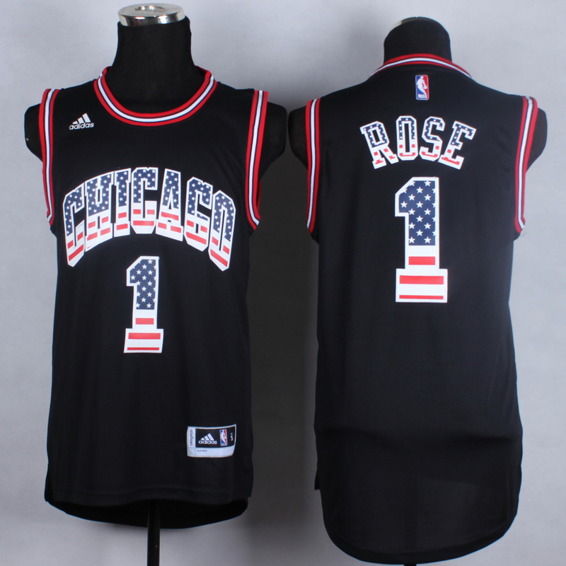 Bulls 1 Rose Black USA Flag Fashion Jerseys