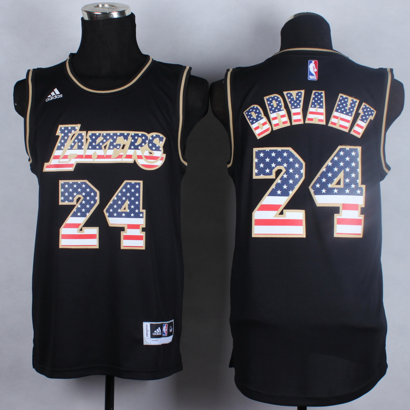 Lakers 24 Bryant Black USA Flag Fashion Jerseys