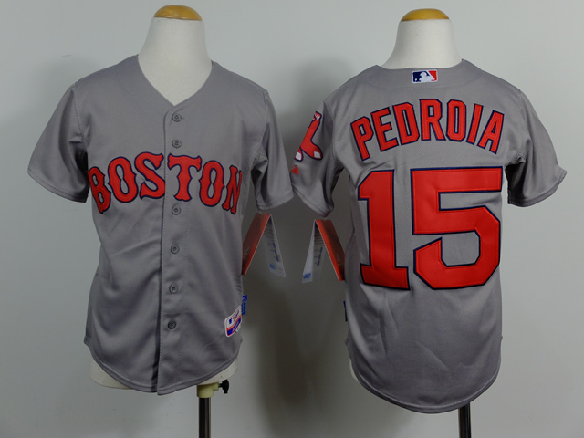 Red Sox 15 Pedroia Grey Youth Jersey