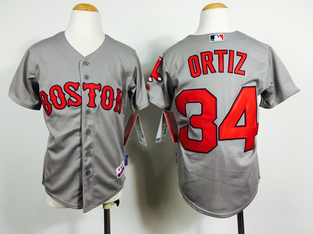Red Sox 34 Ortiz Grey Youth Jersey