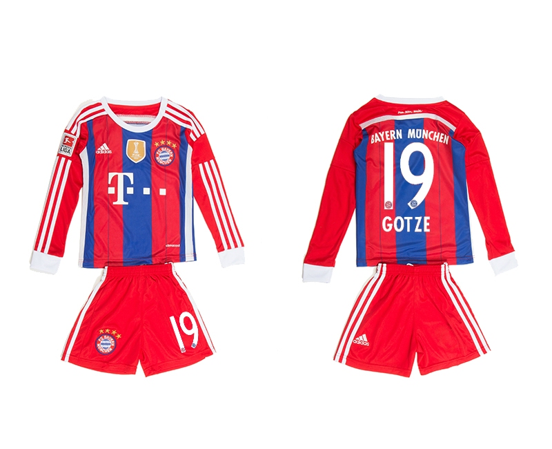2014-15 Bayern Muchen 19 Gotze Home Long Sleeve Youth Jerseys
