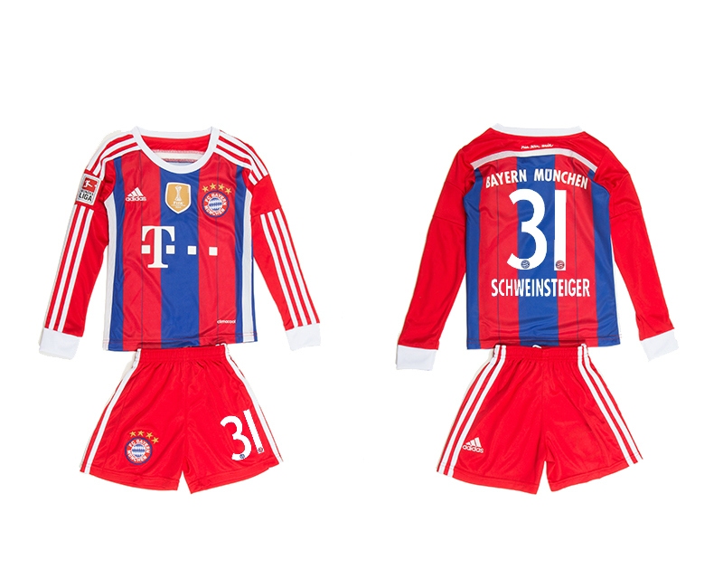 2014-15 Bayern Muchen 31 Schweinsteiger Home Long Sleeve Youth Jerseys