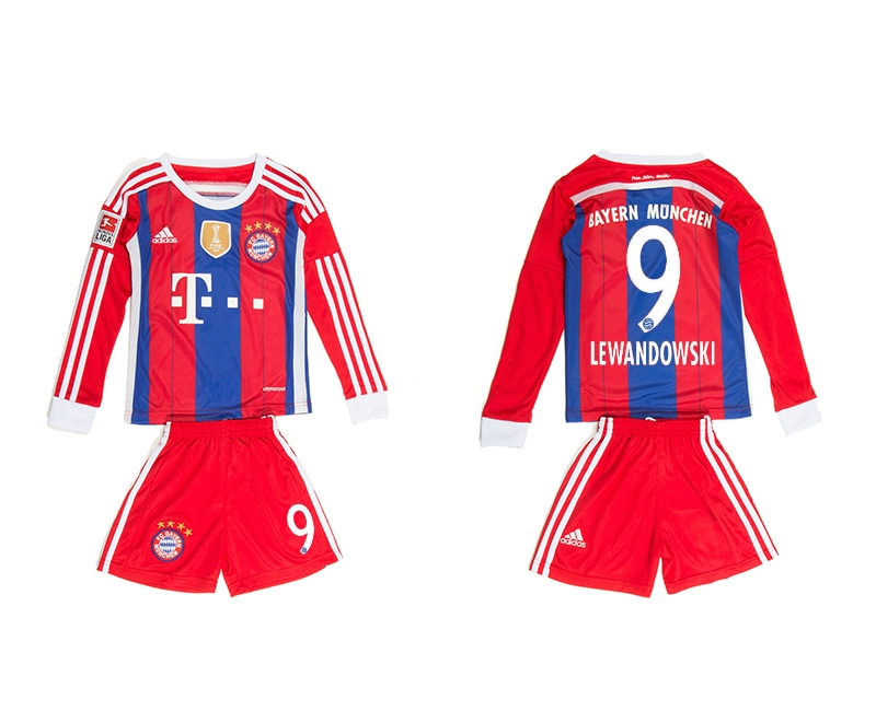 2014-15 Bayern Muchen 9 Lewandowski Home Long Sleeve Youth Jerseys