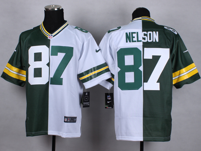 Nike Packers 87 Nelson Green And White Split Elite Jerseys