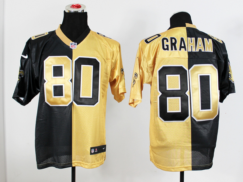 Nike Saints 80 Graham Black And Gold Split Elite Jerseys