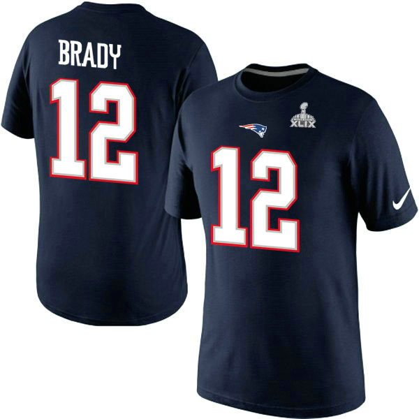 Nike Patriots 12 Brady Blue 2015 Super Bowl XLIX T Shirts2