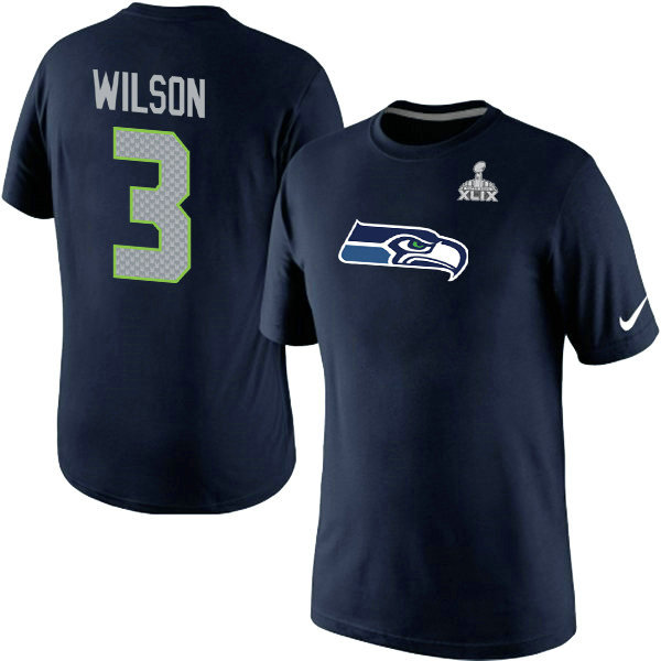 Nike Seahawks 3 Wilson Blue 2015 Super Bowl XLIX T Shirts