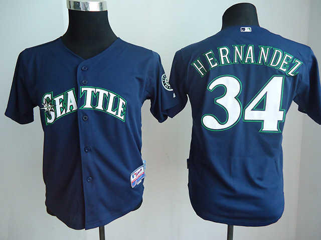 Mariners 34 Hernandez Navy Blue Youth Jersey