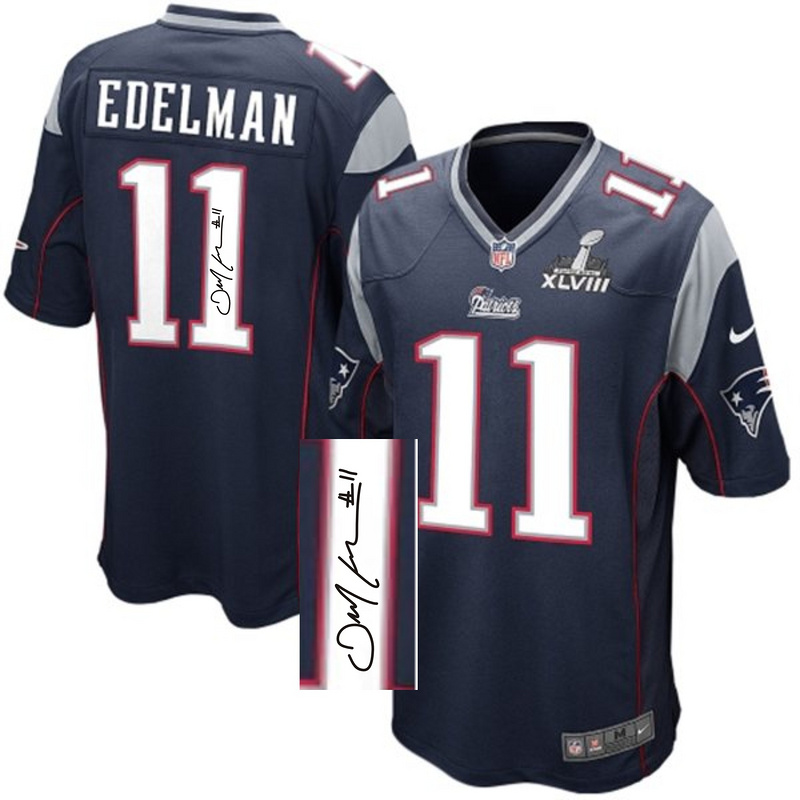 Nike Patriots 11 Edelman Blue Game Signature Edition Jerseys - Click Image to Close