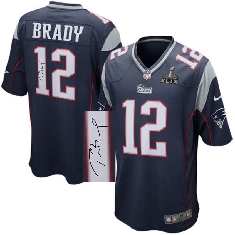 Nike Patriots 12 Brady Blue Game Signature Edition Jerseys