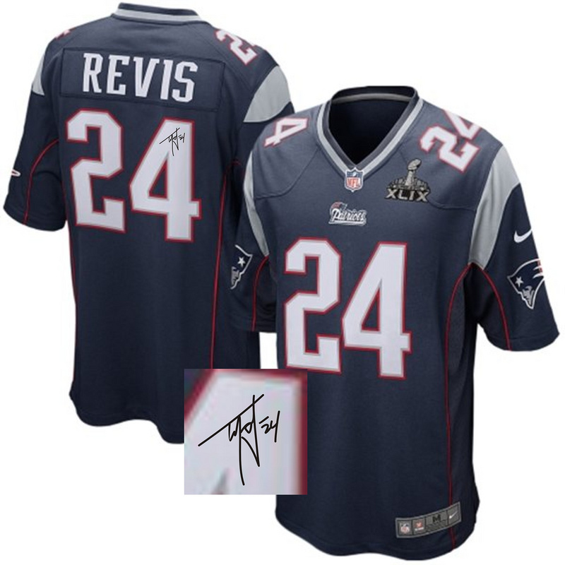 Nike Patriots 24 Revis Blue Game Signature Edition Jerseys