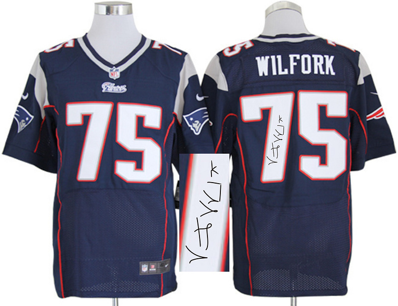 Nike Patriots 75 Wilfork Blue Elite Signature Edition Jerseys