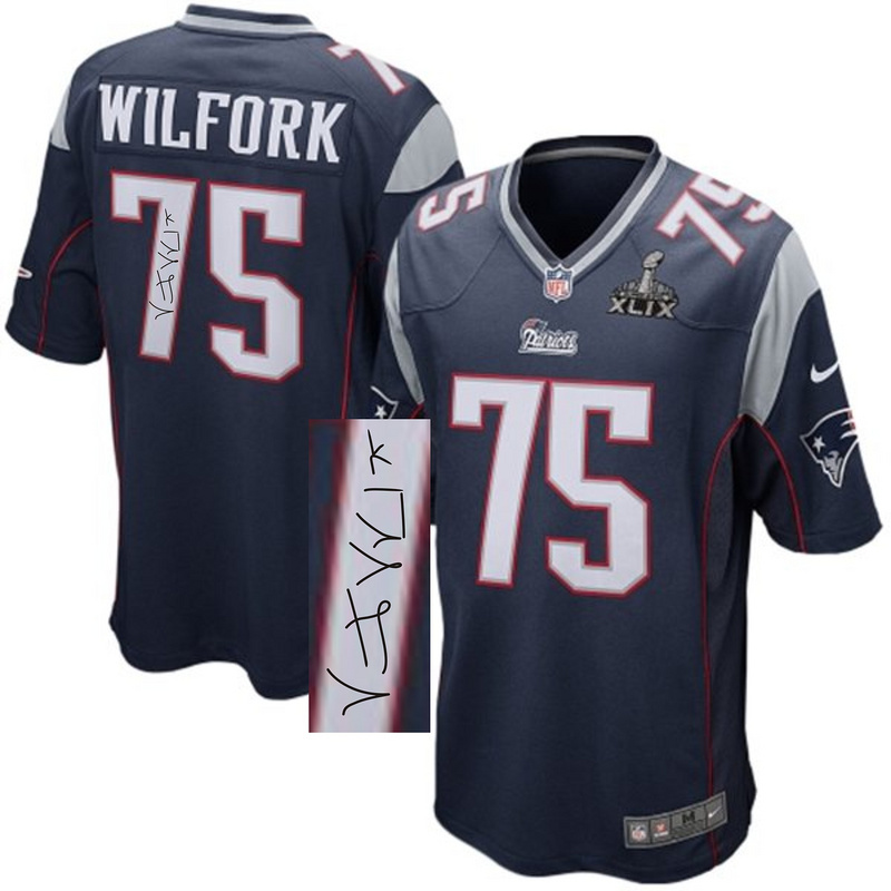 Nike Patriots 75 Wilfork Blue Game Signature Edition Jerseys - Click Image to Close