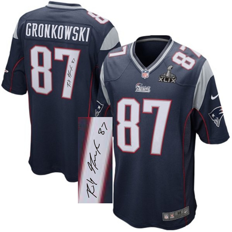 Nike Patriots 87 Gronkowski Blue Game Signature Edition Jerseys