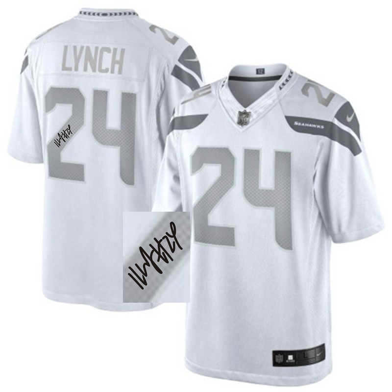 Nike Seahawks 24 Lynch White Platinum Limited Signature Edition Jerseys