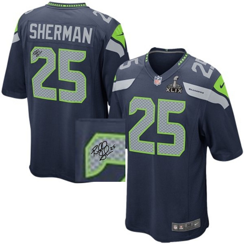 Nike Seahawks 25 Sherman Blue Elite Signature Edition Jerseys