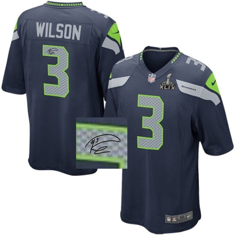 Nike Seahawks 3 Wilson Blue Elite Signature Edition Jerseys