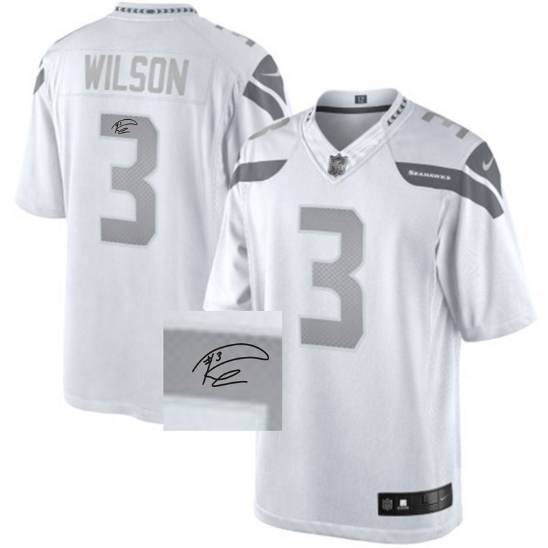 Nike Seahawks 3 Wilson White Platinum Limited Signature Edition Jerseys