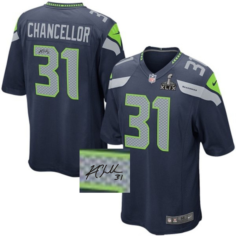 Nike Seahawks 31 Chancellor Blue Game Signature Edition 2015 Super Bowl XLIX Jerseys