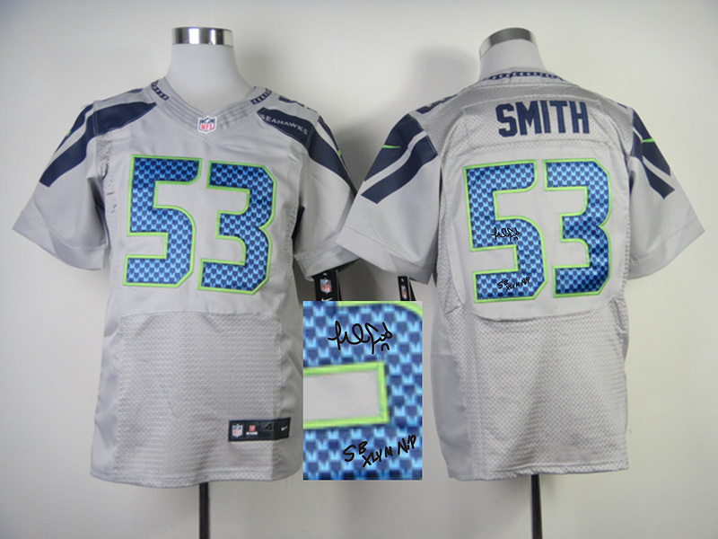 Nike Seahawks 53 Smith Grey Elite Signature Edition Jerseys