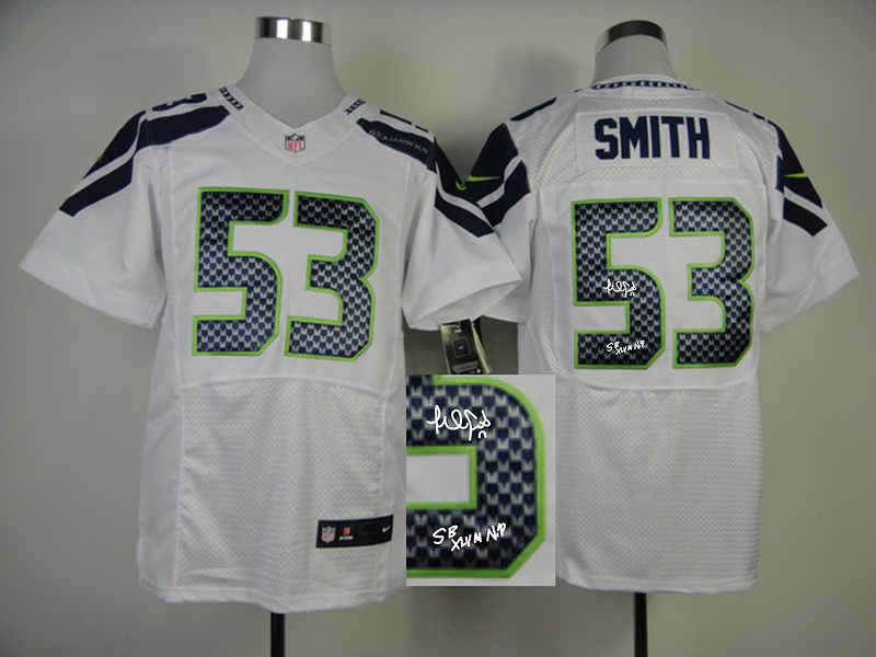 Nike Seahawks 53 Smith White Elite Signature Edition Jerseys