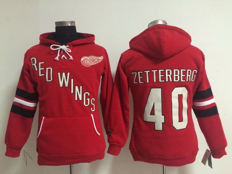 Red Wings 40 Zetterberg Red Women Hooded Jersey