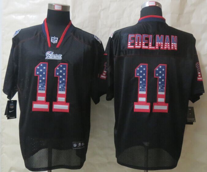 Nike Patriots 11 Edelman USA Flag Fashion Black Elite Jerseys
