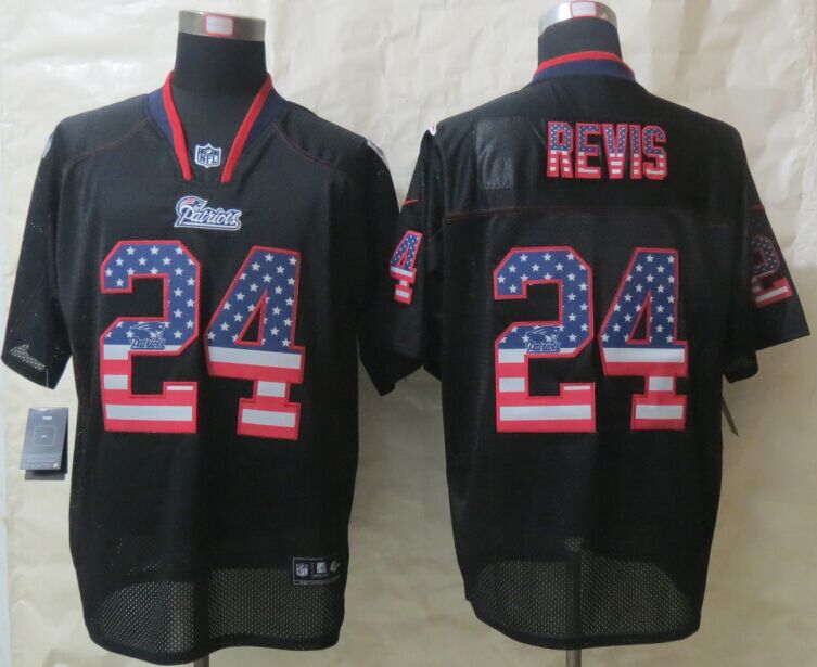 Nike Patriots 24 Revis USA Flag Fashion Black Elite Jerseys