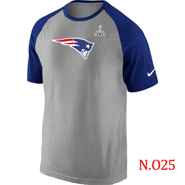 Nike Patriots Ash Tri Big Play Raglan 2015 Super Bowl XLIX T-Shirts Grey&Blue