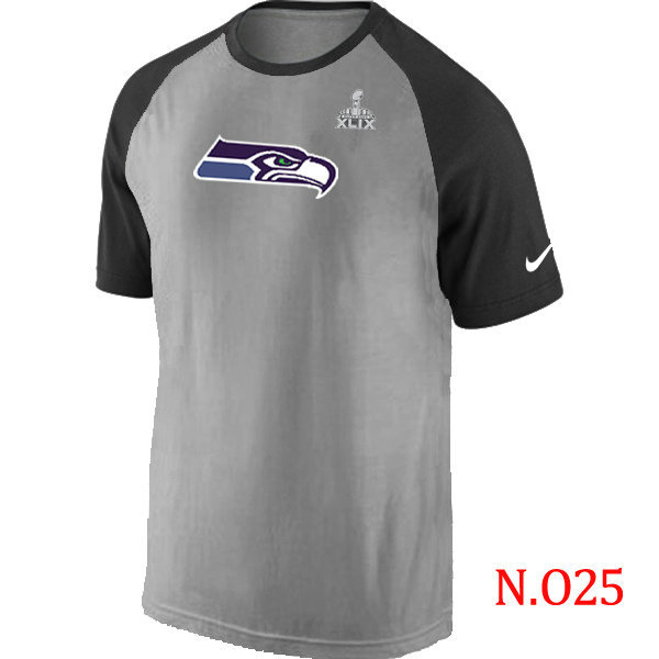 Nike Seahawks Ash Tri Big Play Raglan 2015 Super Bowl XLIX T-Shirts Grey&Black