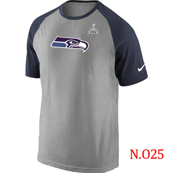 Nike Seahawks Ash Tri Big Play Raglan 2015 Super Bowl XLIX T-Shirts Grey&Navy