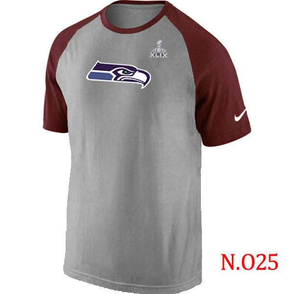 Nike Seahawks Ash Tri Big Play Raglan 2015 Super Bowl XLIX T-Shirts Grey&Red