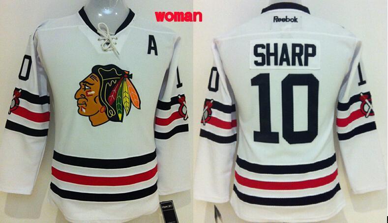 Blackhawks 10 Sharp White 2015 Winter Classic Stitched Women Jersey