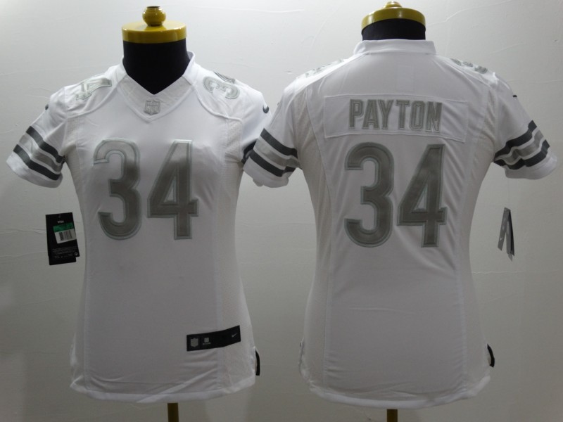 Nike Bears 34 Payton White Platinum Women Limited Jerseys